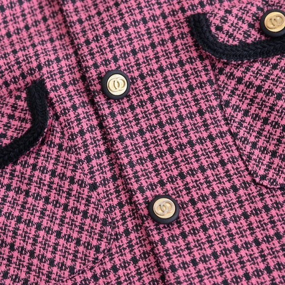 Vintage Petite Sophisticate Pink Houndstooth Button Up Blazer 14 - Picture 13 of 13